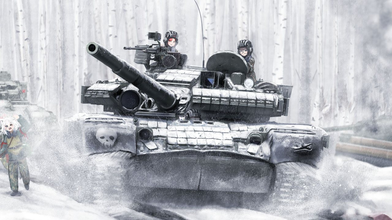 视频《第一次厚涂坦克》封面，雪地中的 T-80BV 坦克